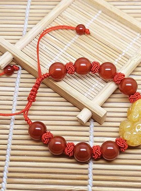 天然黄玉貔貅编绳复古民族风手链