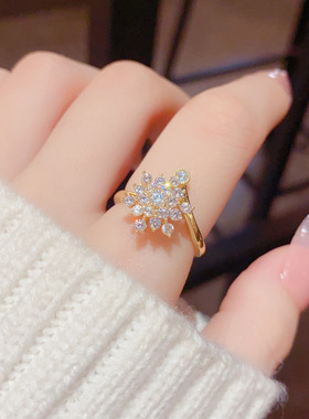 雪花旋转戒指韩ins女学生党闺蜜开口可转动高级感无名指圈单戒
