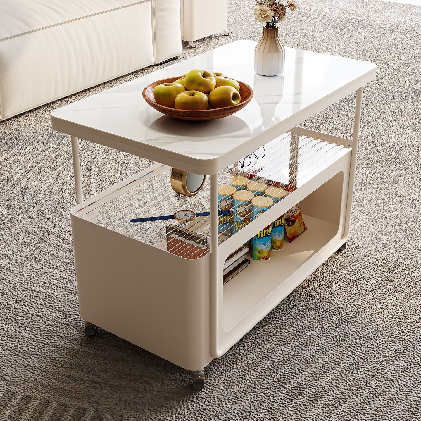 可移动边几岩板客厅家用长方形奶油风小户型现代简约沙发万向轮,淘宝优惠券,粉丝福利购,淘宝优惠卷