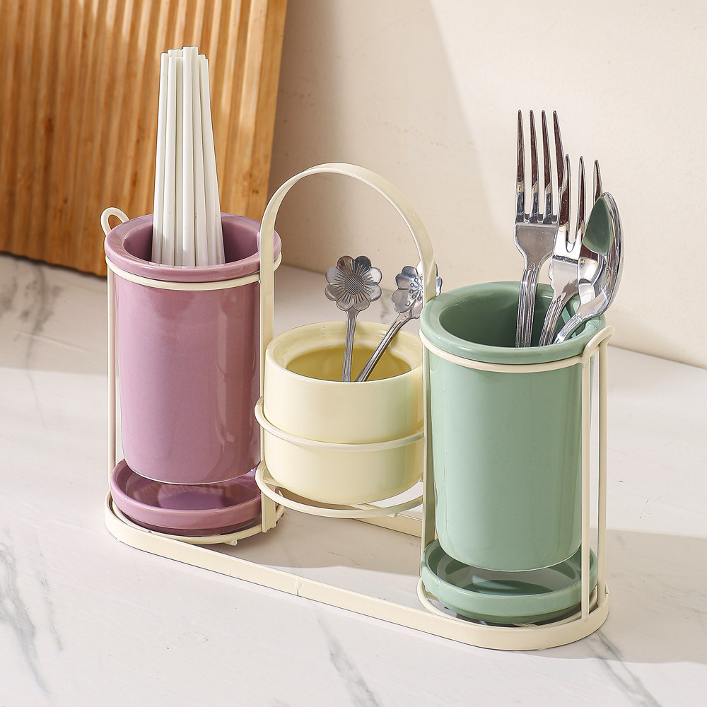 Home kitchen ceramic chopstick barrel chopstick basket porous drain