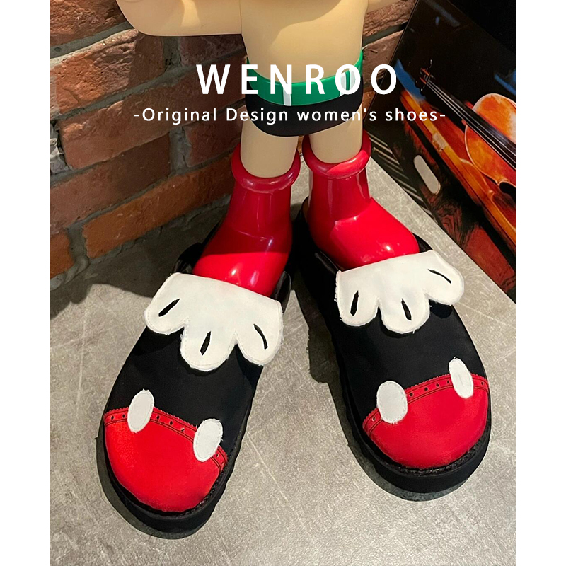 丑萌米奇联名款厚底勃肯鞋女外穿包头半拖鞋2025新款复古圆头单鞋 - 图2