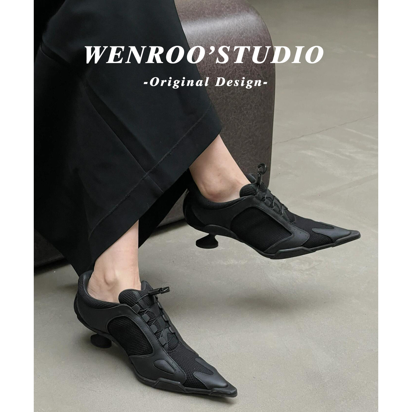 黑武士风束带尖头异型拳击鞋女2026春季新款复古小众深口高跟单鞋,淘宝优惠券,粉丝福利购,淘宝优惠卷