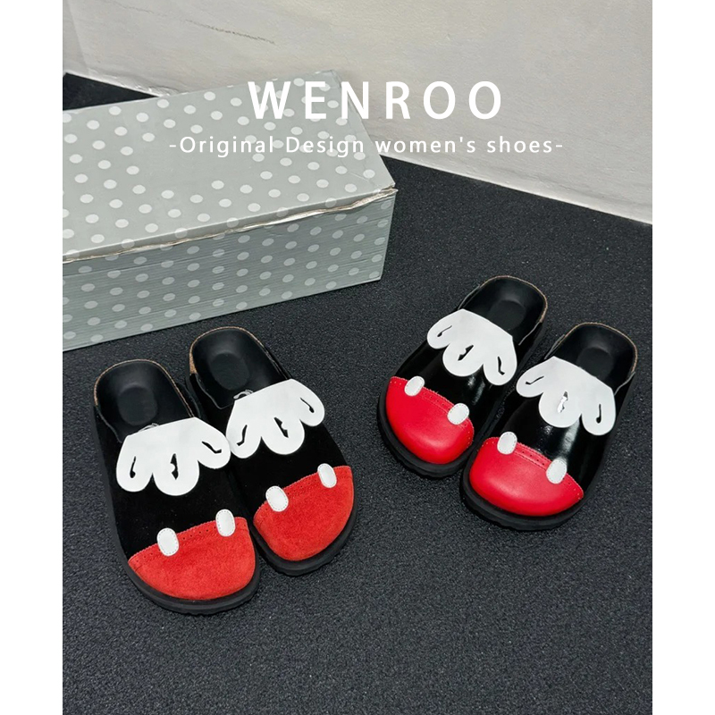 丑萌米奇联名款厚底勃肯鞋女外穿包头半拖鞋2025新款复古圆头单鞋 - 图1