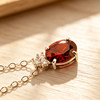 Natural garnet necklace pigeon blood red pendant with O-shaped chain sterling silver gold-plated ring set simple ring for women