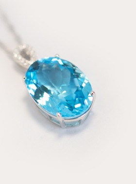 大克拉天然托帕石吊坠S925纯银镀金不过敏瑞士蓝项链简约项坠正品