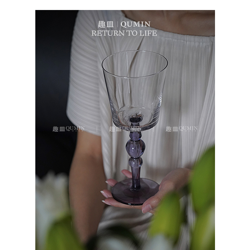 趣皿 复古设计玻璃酒杯ins风高脚杯子红酒葡萄酒杯果酒鸡尾酒杯 - 图0