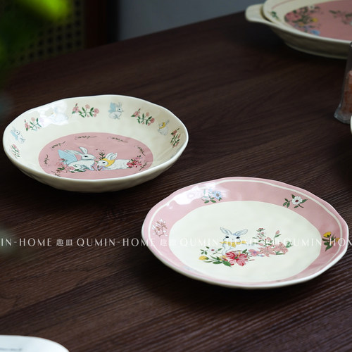 趣皿卡通可爱陶瓷餐盘家用水果早餐盘椭圆盘高颜值盘子菜盘甜品盘 - 图3