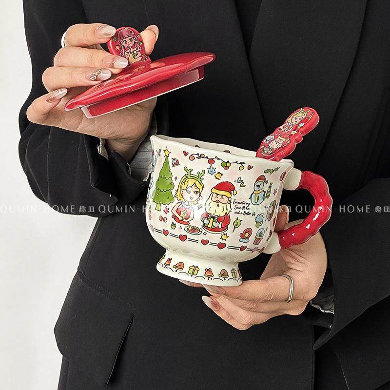 趣皿圣诞公主马克杯可爱带盖勺陶瓷杯送女生礼物伴手礼咖啡杯水杯,淘宝优惠券,粉丝福利购,淘宝优惠卷
