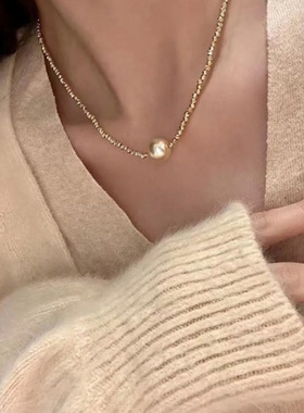 日韩简约不规则项链女珍珠吊坠小众设计时尚颈链百搭气质锁骨链潮