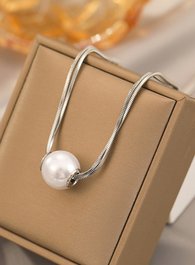 新款欧美钛钢双层大珍珠项链女2023新款大气小众设计感高级锁骨链