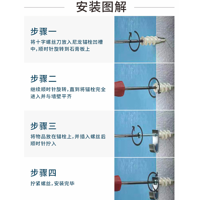 石膏板专用膨胀螺丝大全 窗帘相框双层石膏板固定神器塑料膨胀管