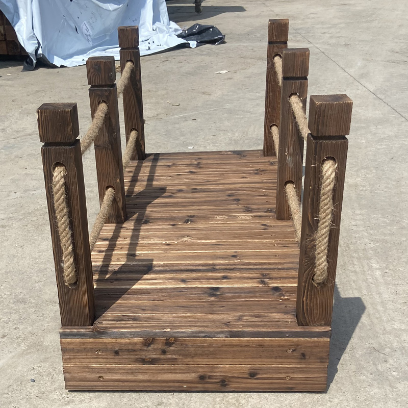 木桥户外景区防腐木庭院栈道实木复古田园装饰景观麻绳栏杆小木桥 - 图0