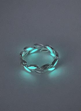 无聊了戴个能发光的树叶！创意夜光树枝枝条叶子 皓石铜 戒指