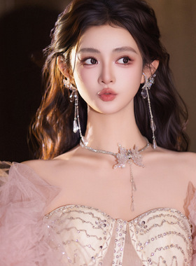 韩系新娘高级水晶流苏项链耳饰