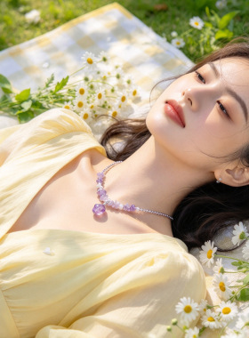 天然紫玉碎石星星吊坠项链女