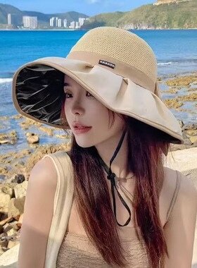 遮阳帽女孩成人夏季防晒时尚休闲遮脸防紫外线户外登山大檐渔夫帽