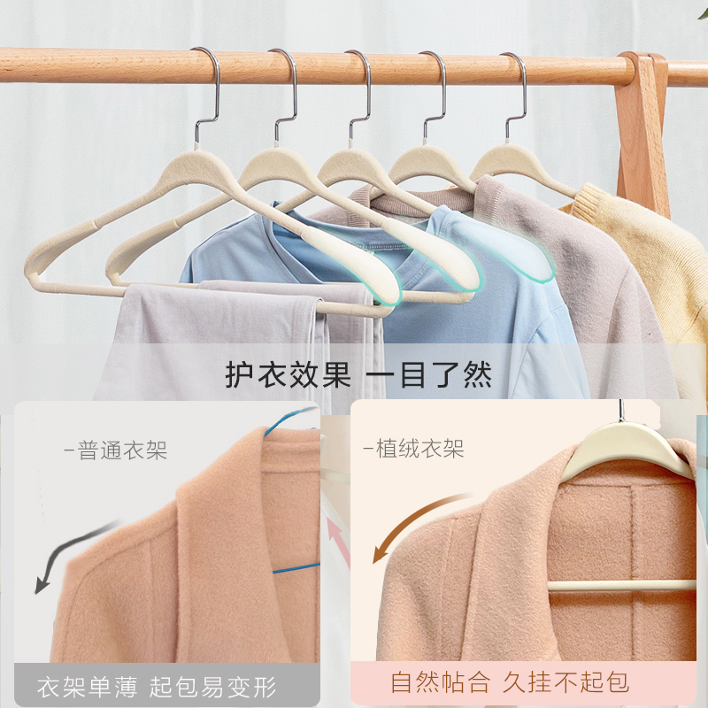 家用植绒宽肩挂衣架大衣西装防肩角防滑挂衣服架衣柜收纳无痕衣架 - 图0