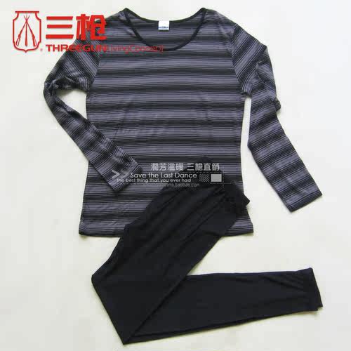 鹅牌竹纤维色织横条圆领长袖女款内衣 21744D0专柜正品 - 图2