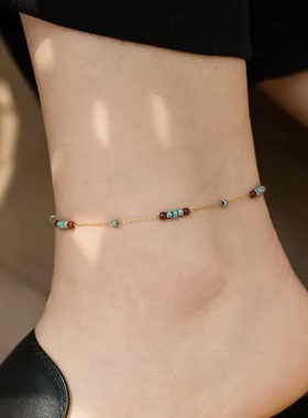 2025夏天新款简约高级感彩绿色天脚链女小众轻奢脚踝链脚饰配饰