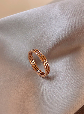 格子纹理钛钢戒指女潮日系轻奢