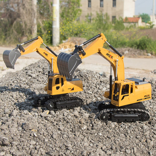 合金版遥控挖掘机挖机儿童玩具工程车勾机充电电动挖土机模型汽车-图0