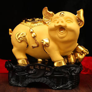 聚善缘招财猪摆件家居客厅酒柜装饰品十二生肖猪创意工艺品乔迁新