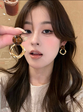 小众设计感复古豹纹几何耳环女高级感轻奢气质耳钉精致百搭耳饰