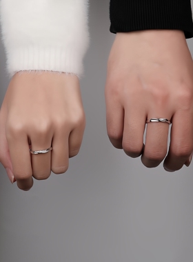 S999银共度爱河戒指指环情侣对戒