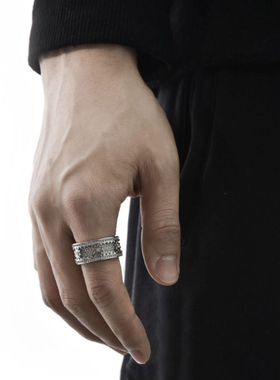 s925纯银满天星齿轮转动戒指男女潮时尚轻奢镶钻时来运转纯银指环