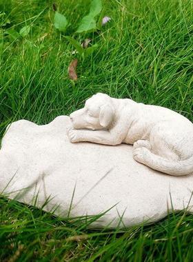 DIY小狗岩石可刻字床摆件户外