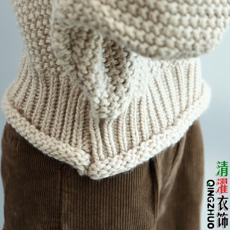 清濯卷边高领粗线菠萝纹宽松的塌肩毛衣纯色米,淘宝优惠券,粉丝福利购,淘宝优惠卷