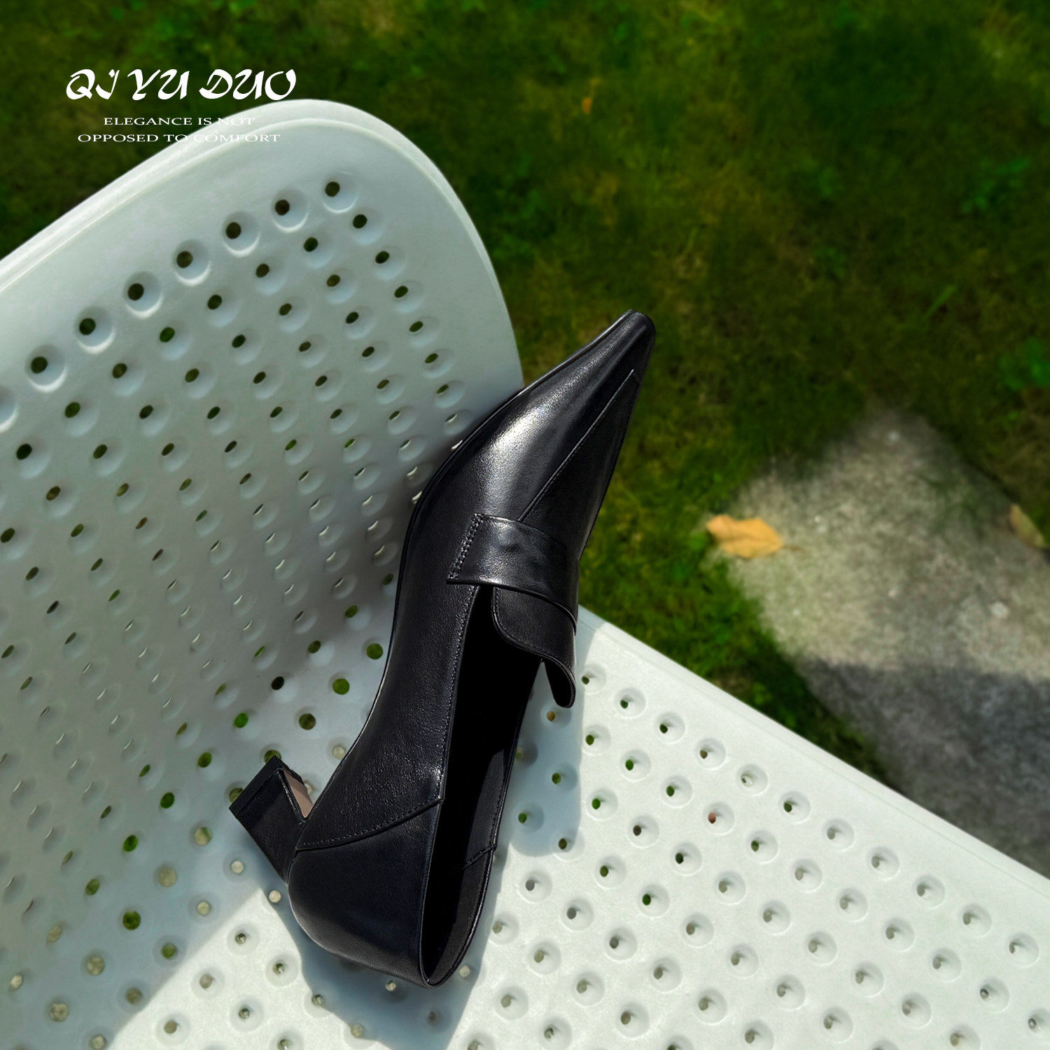 【七与多】牛皮/5cm/气质尖头粗跟真皮乐福鞋小皮鞋复古深口单鞋,淘宝优惠券,粉丝福利购,淘宝优惠卷