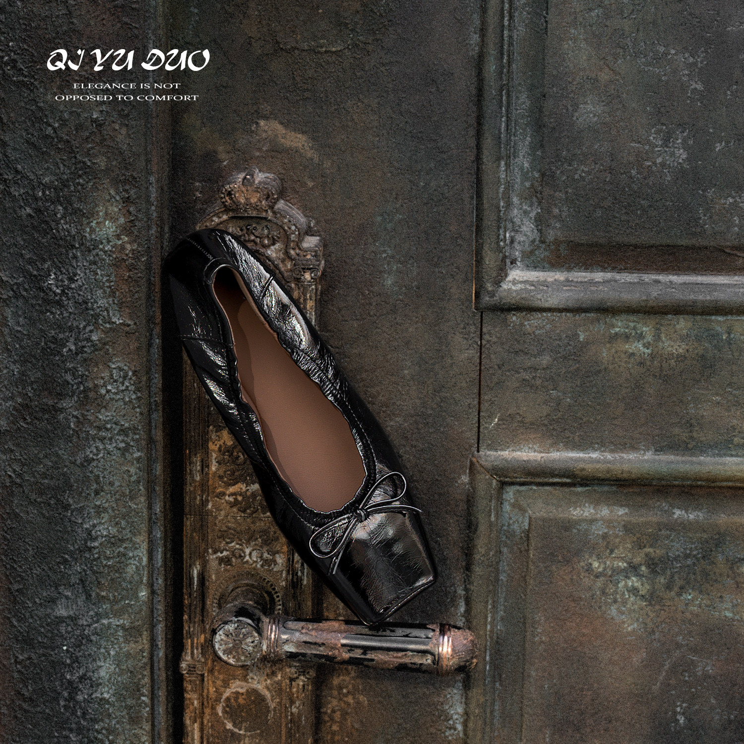 QIYUDUO 法式方头芭蕾舞鞋女2026春季新款复古褶皱蝴蝶结平底单鞋,淘宝优惠券,粉丝福利购,淘宝优惠卷