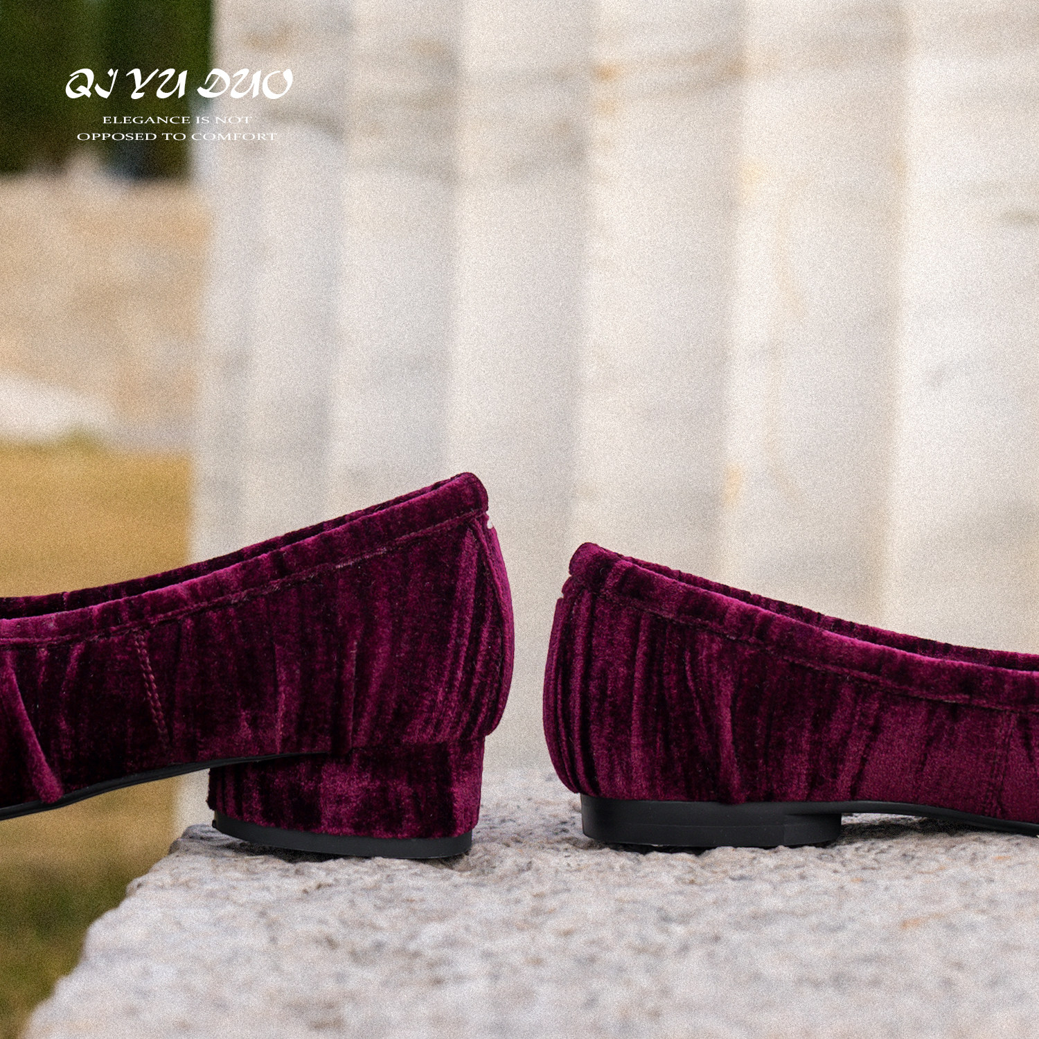 QIYUDUO 法式红丝绒分趾鞋女26春季新款一脚蹬浅口单鞋猪蹄芭蕾鞋,淘宝优惠券,粉丝福利购,淘宝优惠卷