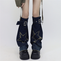 AYTofilms star leg sleeve subculture punk Y2K calf sleeve washed cowboy overalls sweet and stocked stockings cover