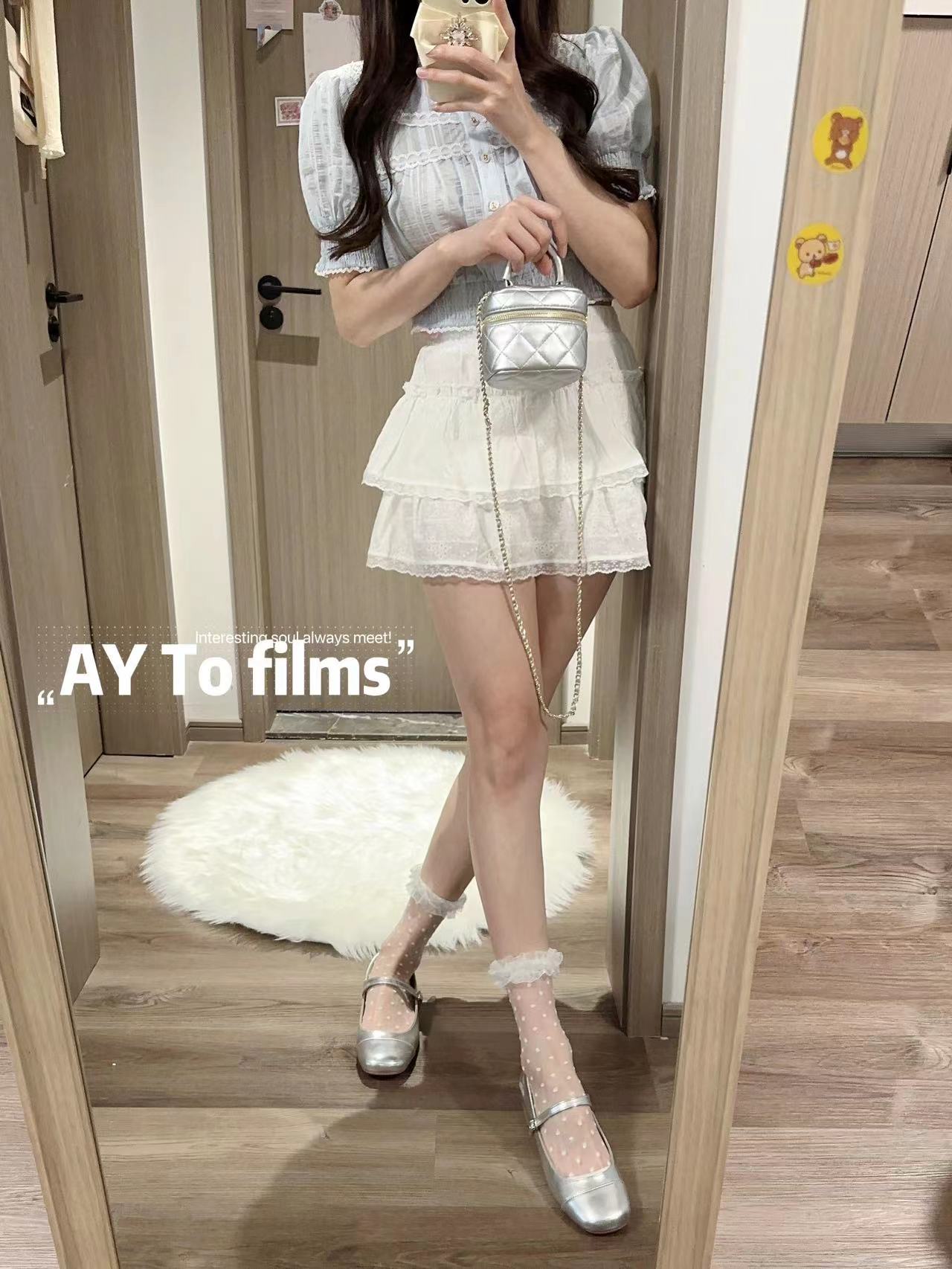 AY To films 夏季薄款少女蕾丝花边网纱小波点透明玻璃丝水晶短袜 - 图2