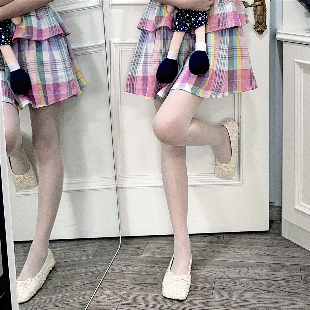 AY To films 韩系miu风银色闪亮波点丝袜奶白少女薄款美肤连裤袜 - 图2