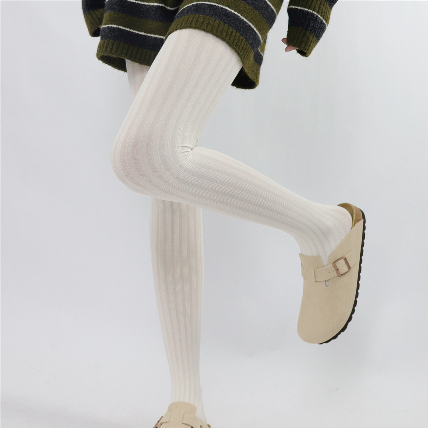 AYTofilms宽条纯欲竖纹奶白春秋连裤袜显瘦打底袜微透肉百搭裤袜,淘宝优惠券,粉丝福利购,淘宝优惠卷