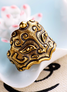 貔貅神兽纹戒指铜饕餮开口指环男