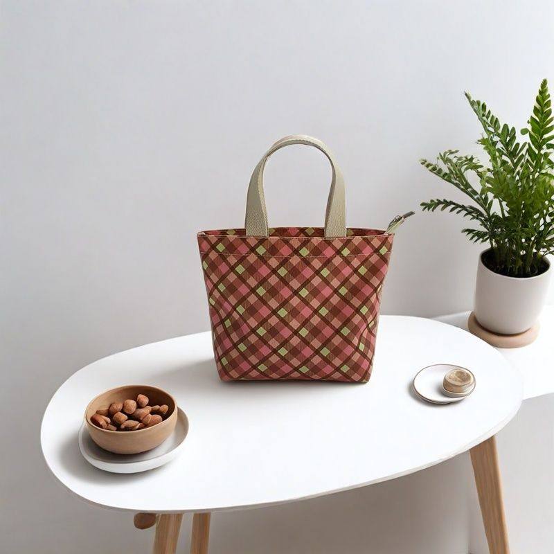 帆布包韩版简约格子迷你手提袋休闲上班手拎包外出托特包轻便布袋,淘宝优惠券,粉丝福利购,淘宝优惠卷