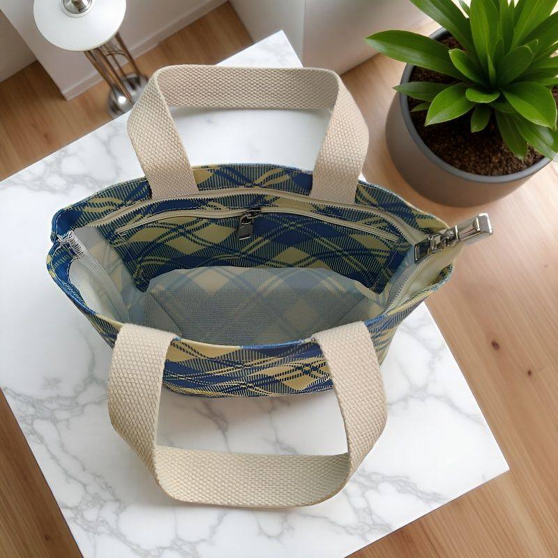 帆布包韩版简约格子迷你手提袋休闲上班手拎包外出托特包轻便布袋,淘宝优惠券,粉丝福利购,淘宝优惠卷