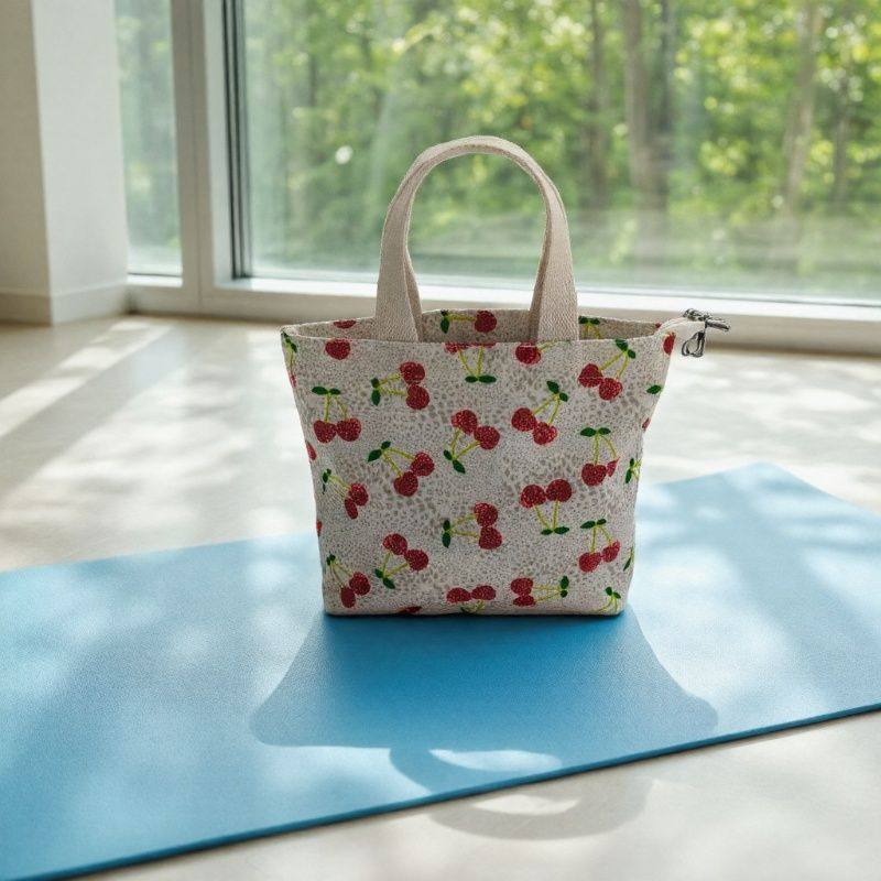 韩版简约樱桃图印花帆布小包上班休闲轻便迷你手提包外出小布包,淘宝优惠券,粉丝福利购,淘宝优惠卷