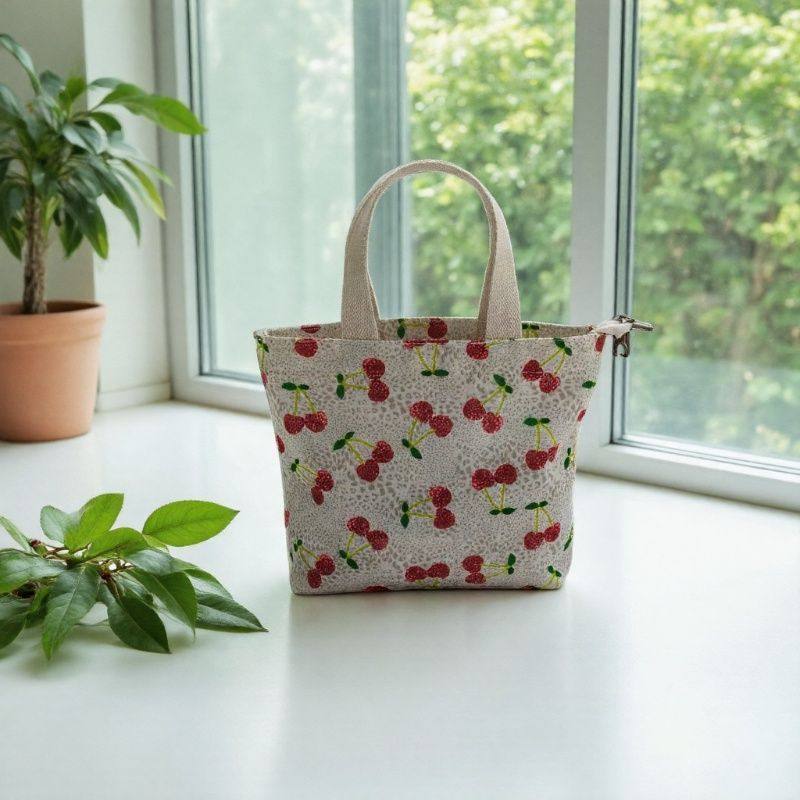 韩版简约樱桃图印花帆布小包上班休闲轻便迷你手提包外出小布包,淘宝优惠券,粉丝福利购,淘宝优惠卷