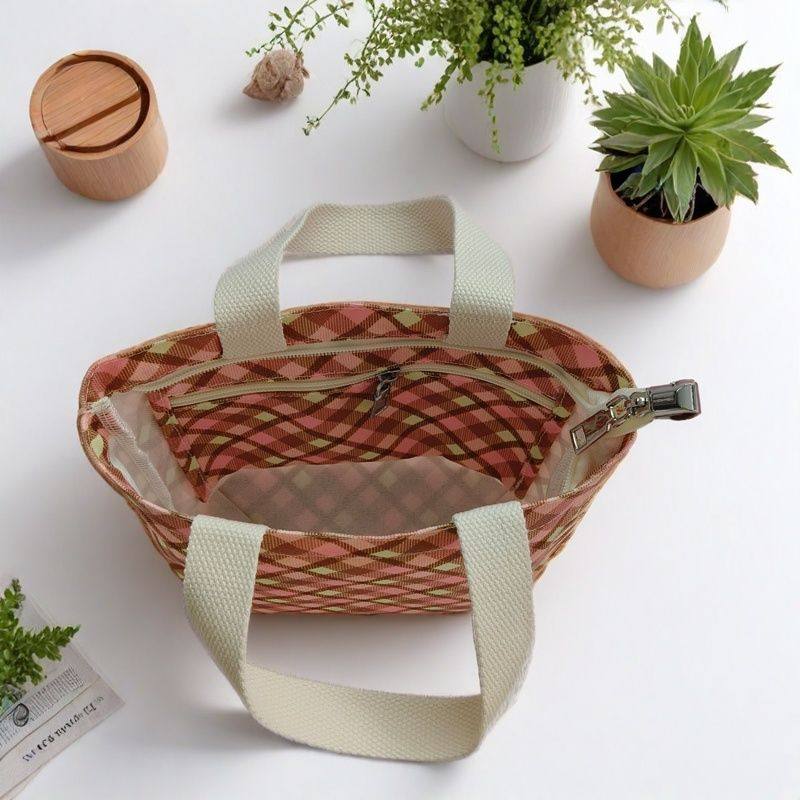 帆布包韩版简约格子迷你手提袋休闲上班手拎包外出托特包轻便布袋,淘宝优惠券,粉丝福利购,淘宝优惠卷