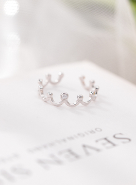 ins纯银闪亮锆石戒子