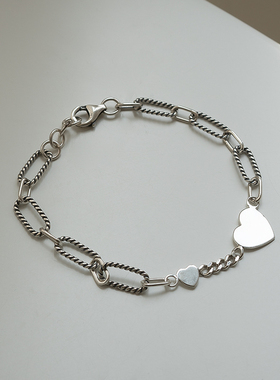 小众纯银ins冷淡风复古爱心手链