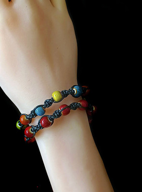 编织陶瓷珠手链男女潮流彩虹手绳