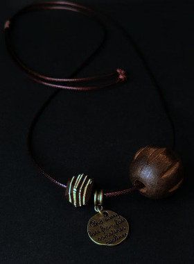 小众设计手工原创复古木质圆珠吊坠项链民族风波西米亚文艺骨锁链
