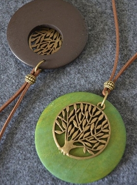 民族风原创文艺百搭树枝项链生命之树长款木质吊坠女配饰毛衣链