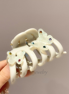 淡绿色彩钻蝴蝶头发夹子后脑勺盘发抓夹南瓜抓鲨鱼夹发卡发抓头饰